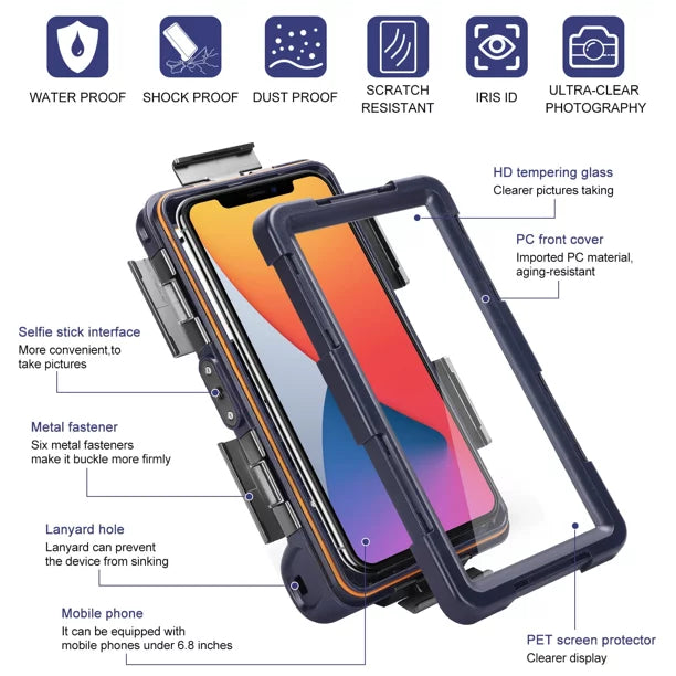 UrbanX Professional [15m/50ft] Swimming Diving Surfing Snorkeling Photo Video Waterproof Protective Case Underwater Housing for Oppo A7 And all Phones Up to 6.9 Inch LCD with Lanyard