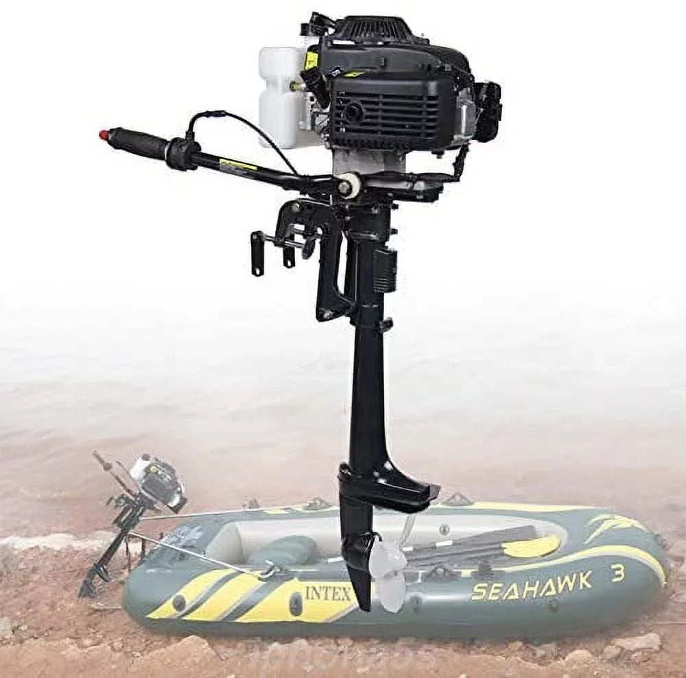 Miumaeov Outboard Trolling Motor 3.6HP 2 Stroke Inflatable Shaft Fishing ship Engine Propeller CDI Control Air Cooling System Heavy Duty Tiller Shaft