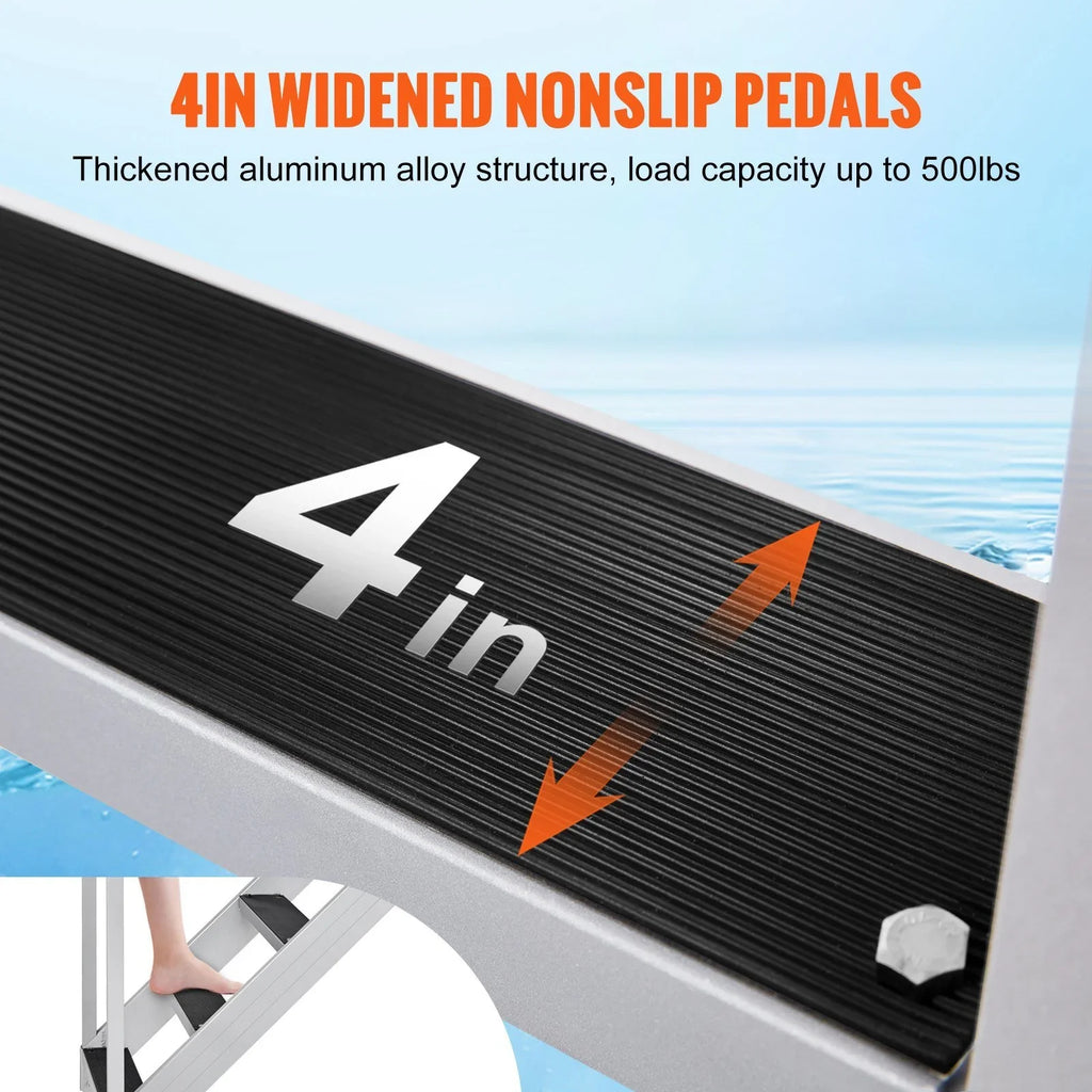 Adjustable Height. Vevor  500 lbs Load Aluminum Alloy 6-Steps Pontoon craft Dock Ladder with 43 to 51 in