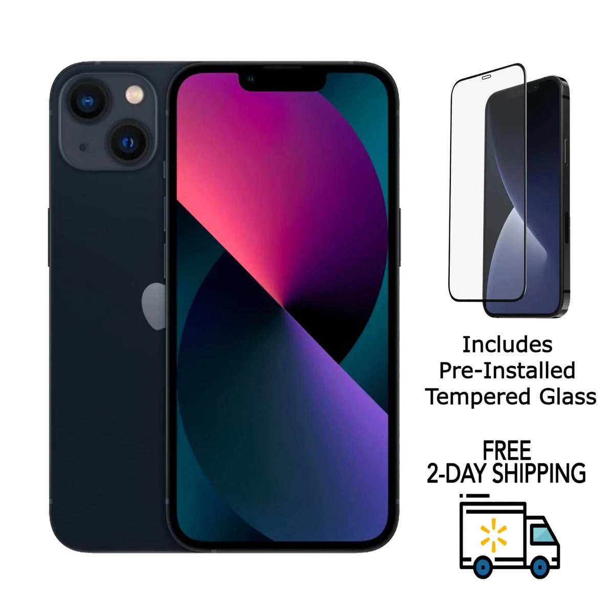 Pre-Owned  iPhone 13 Mini A2481 (Fully Unlocked) 128GB Midnight (Grade C) w/ Pre-Installed Tempered Glass