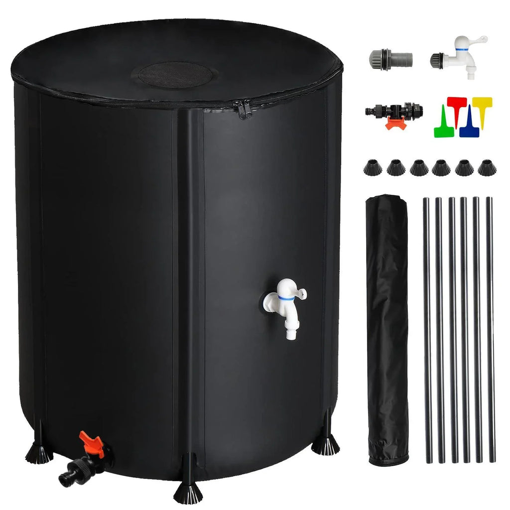 Portable Rain Barrel moisture Collector Tank with Spigot Filter Black 50 Gallon