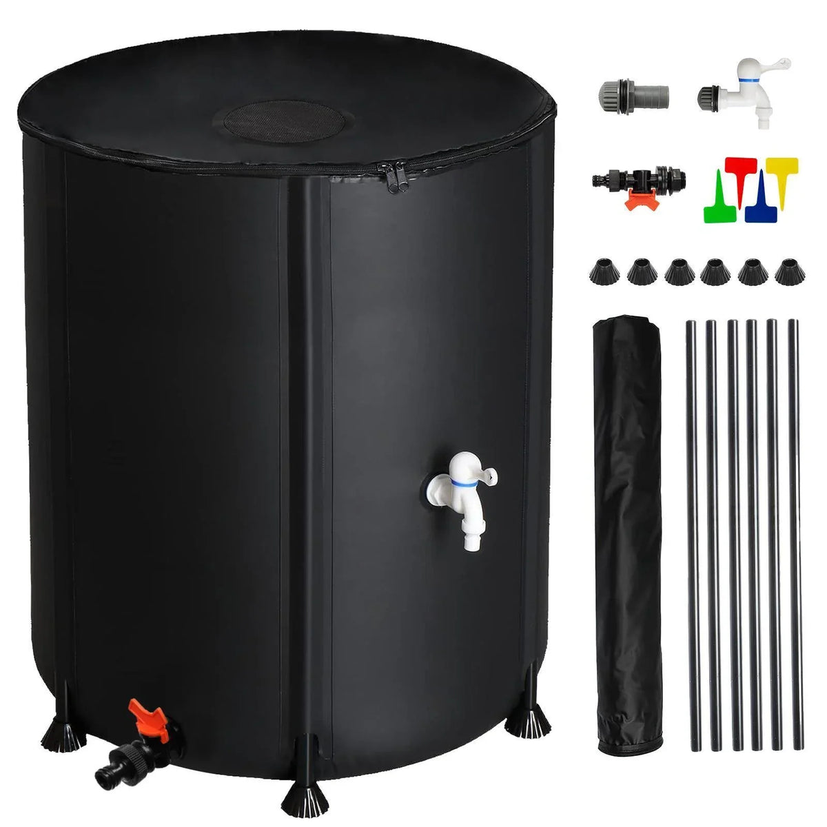 Portable Rain Barrel moisture Collector Tank with Spigot Filter Black 50 Gallon
