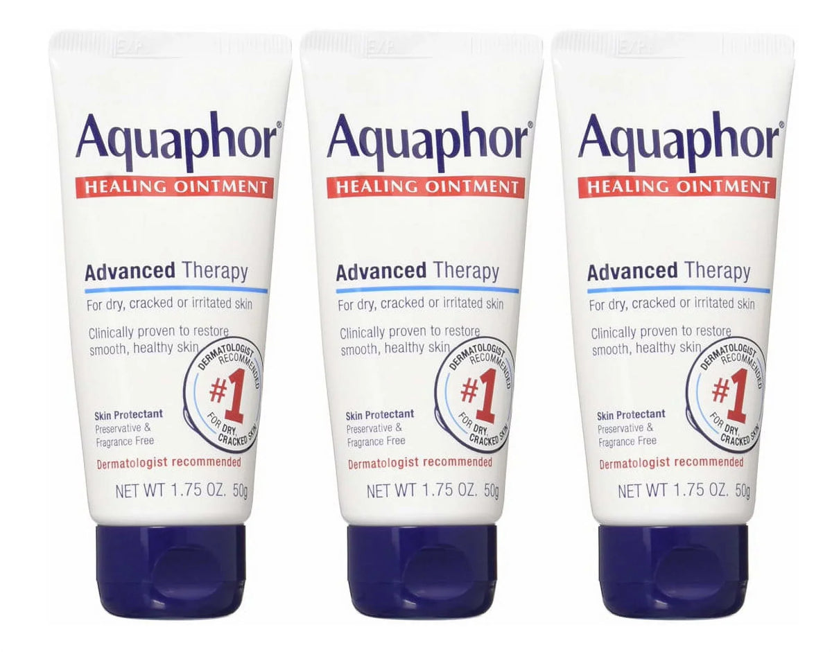 Aquaphor Healing Ointment - Travel Size Protectant for Cracked Skin - Dry Hands, Heels, Elbows, Lips, 1.75 Oz (Pack of 3) - Packaging May Vary