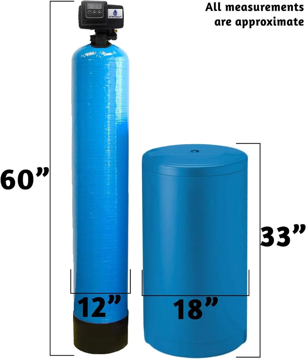 AFWFilters 2 cubic Foot 64k Whole Home Iron Pro moisture Softener with Fine Mesh Resin, 1" Plastic MNPT Connection, and Blue Tanks