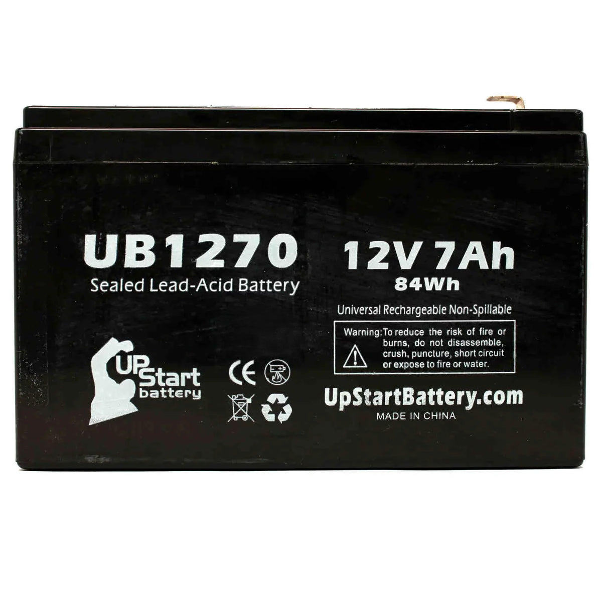 2x Pack - suitable Upsonic PCM140VR Battery - Replacement UB1270 Universal Sealed Lead Acid Battery (12V, 7Ah, 7000mAh, F1 Terminal, AGM, SLA) - Includes 4 F1 to F2 Terminal Adapters