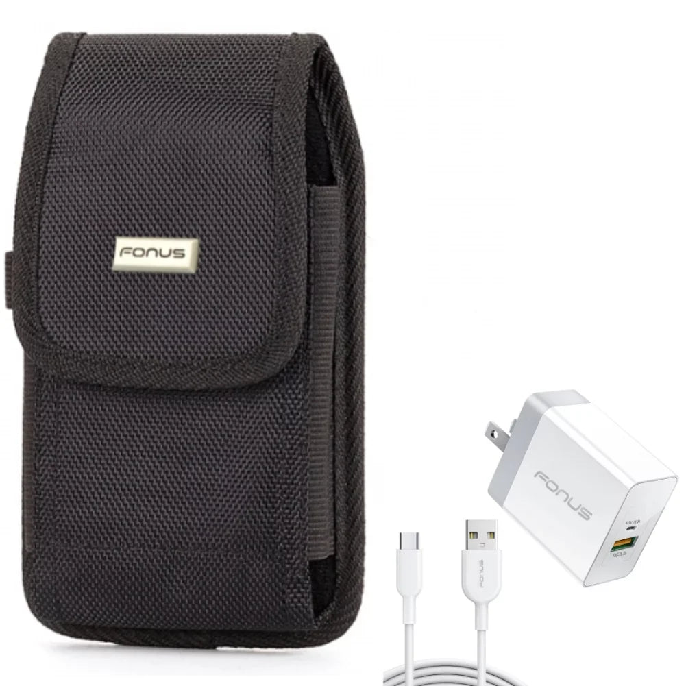 Holster Swivel Case Belt Clip w 6ft Long Cable Fast Type-C 36W PD Home Charger for  Galaxy A52 5G A51 5G A50 A33 5G A30s A20 A12 5G A11 - Sonim XP8 -  Xperia 5 II