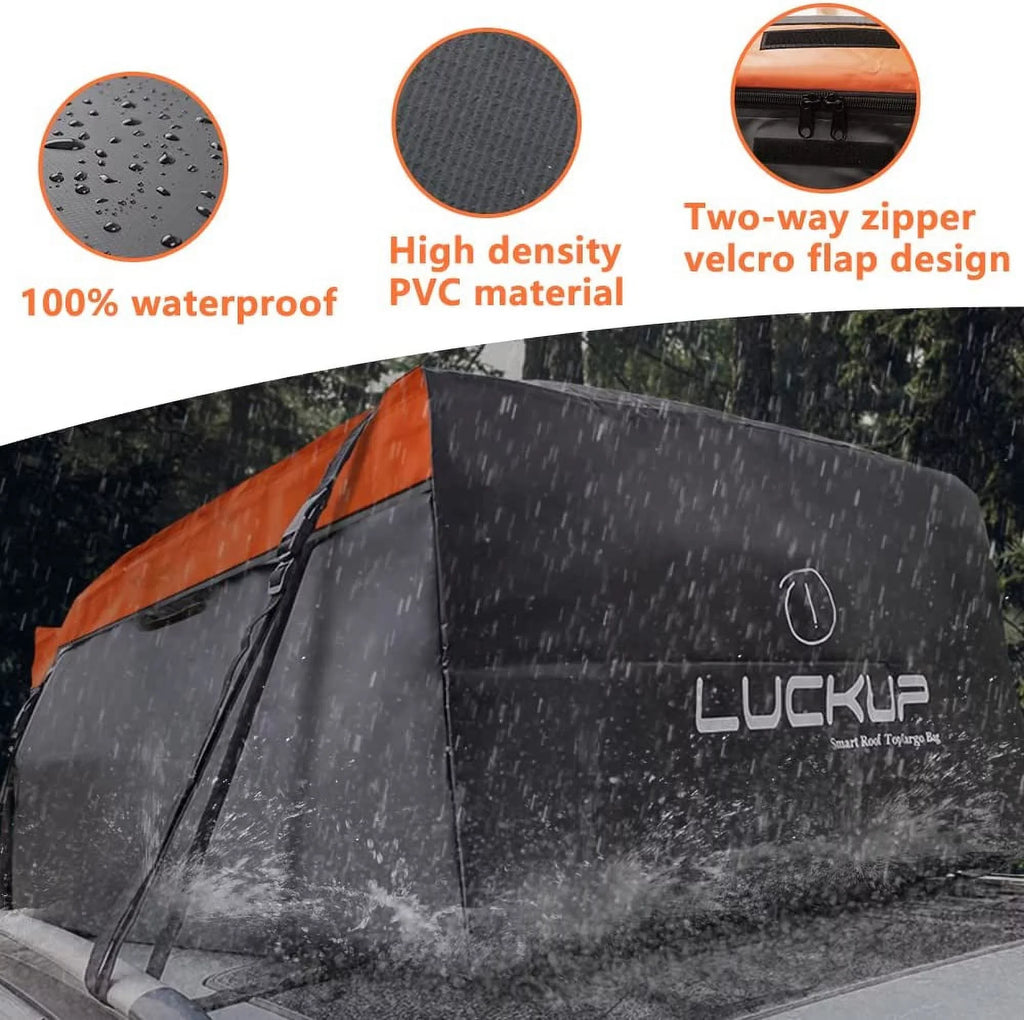 LUCKUP Roof Rack Car Cargo Carrier Bag,18.5 Cubic Ft Rooftop Box, Waterproof &Durable with Anti-Slip Mat, Heavy Duty Wide Straps and Buckles, suitable for All Car Models (Black & Orange)