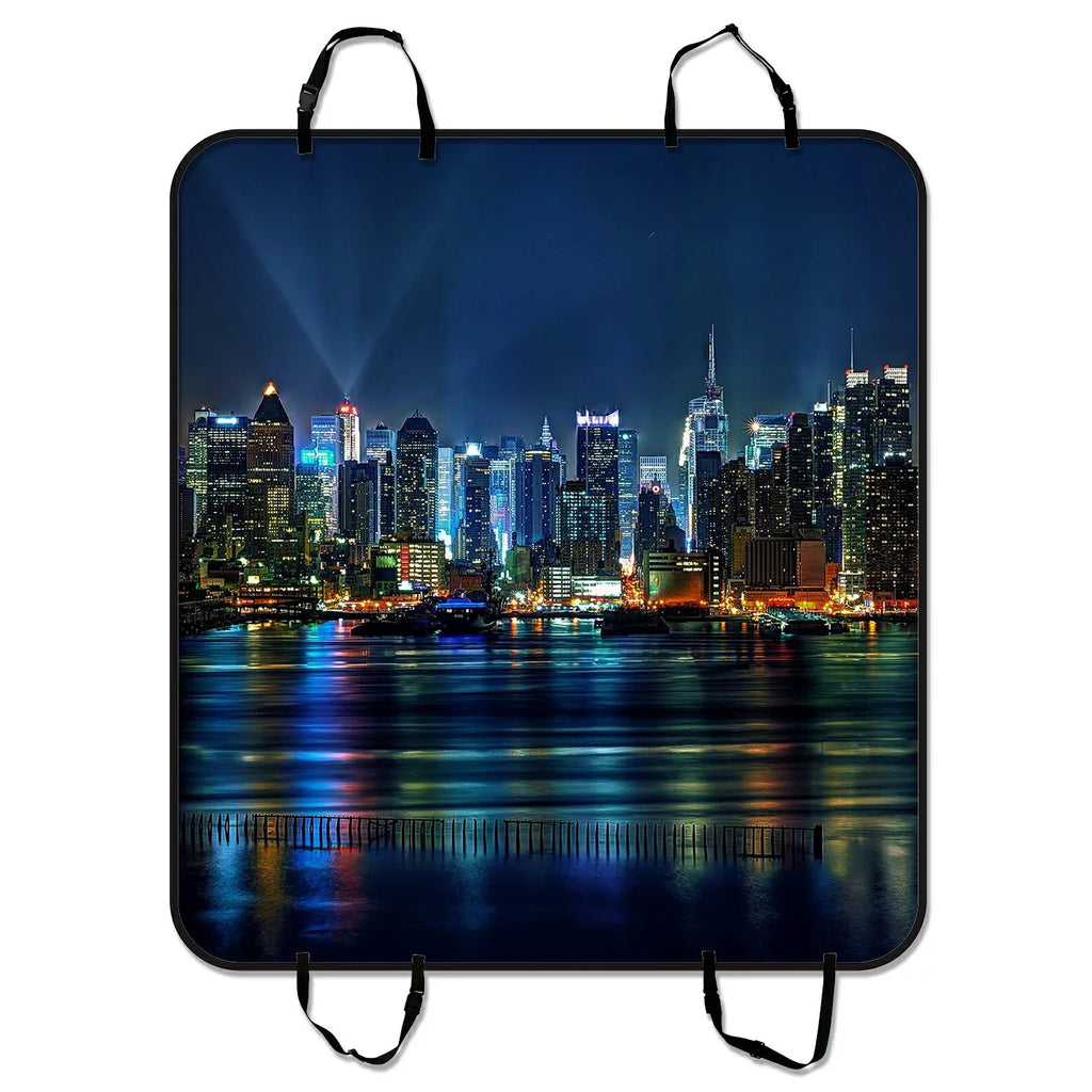 GCKG NYC New York City Colorful Buildings At Night Pet Car Seat wrap Dog Car Seat Mat Hammock Cargo Mat Trunk Mat For Cars Trucks and SUV 54x60 inches
