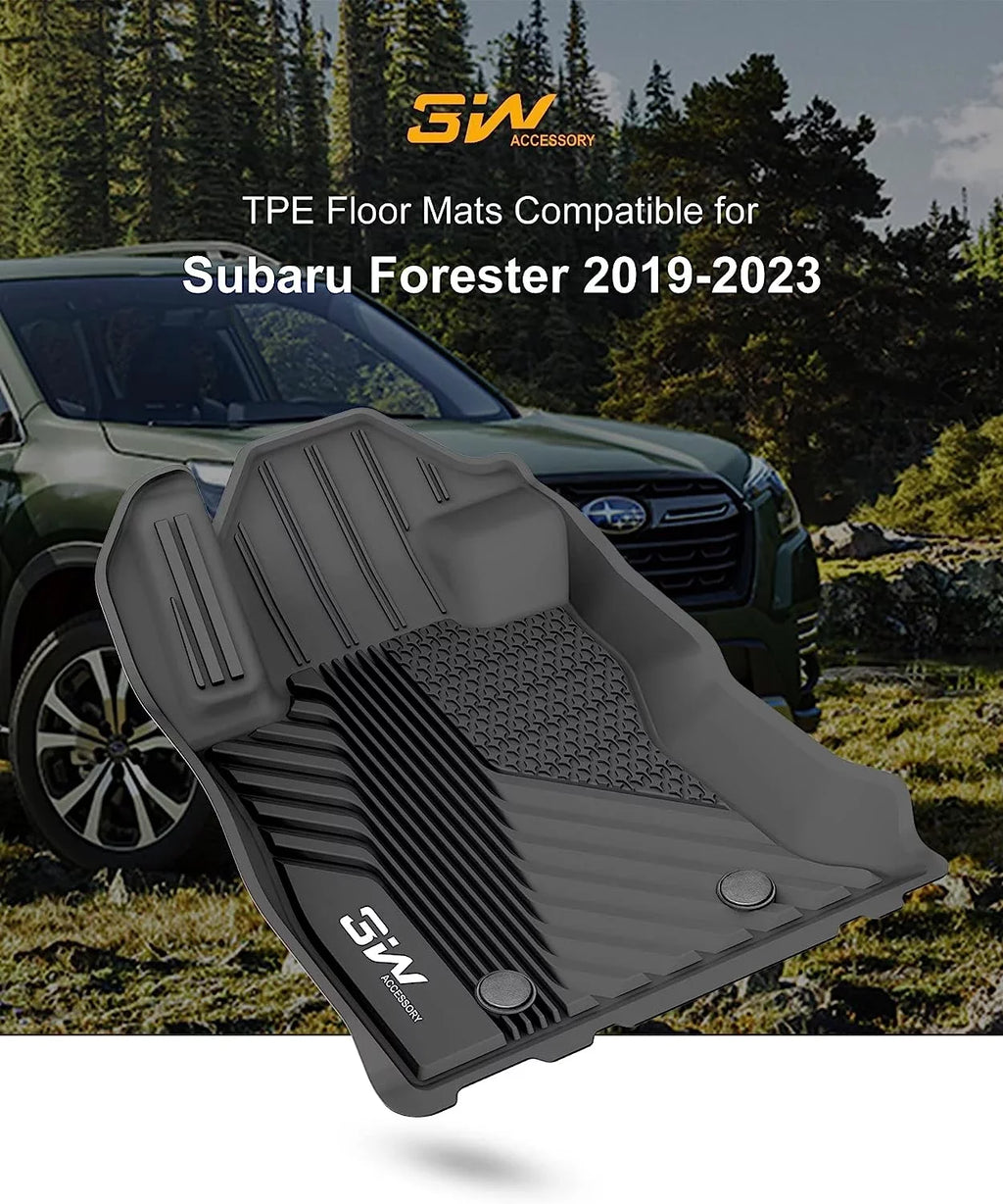 3W Floor Mats for Subaru Forester 2019-2023 TPE All elements Protection Custom Full Set Floor Liners Include 1st and 2nd Row Front & Rear, Automotive Floor Mats TPE Black