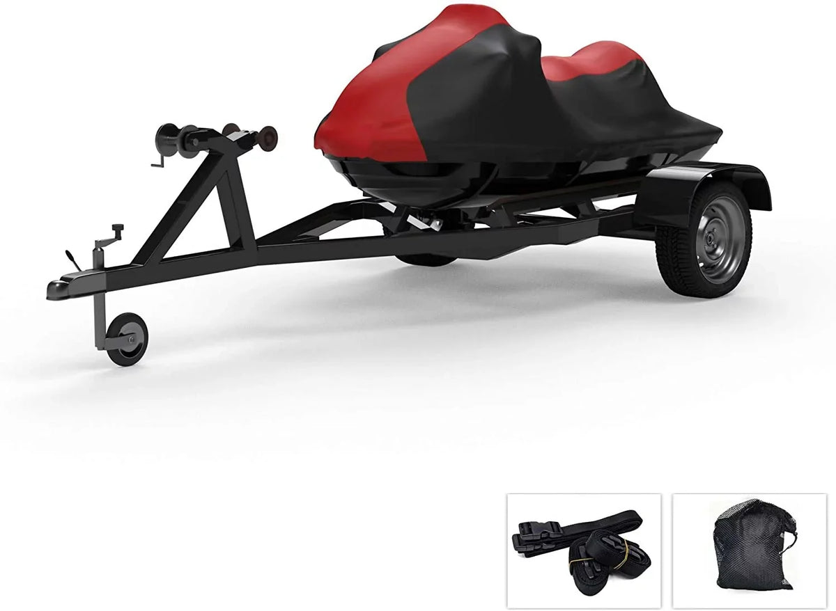 Weatherproof Jet Ski Covers for Yamaha EXR 2020 - RED/Black Color - All elements - Trailerable - Protects from Rain, Sun, UV Rays, and More! Includes Trailer Straps and Storage Bag