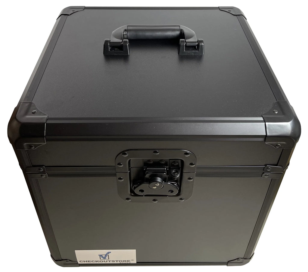 CheckOutStore Black Limited Aluminum 12" LP Vinyl Record Storage Box (Holds 100 Records)