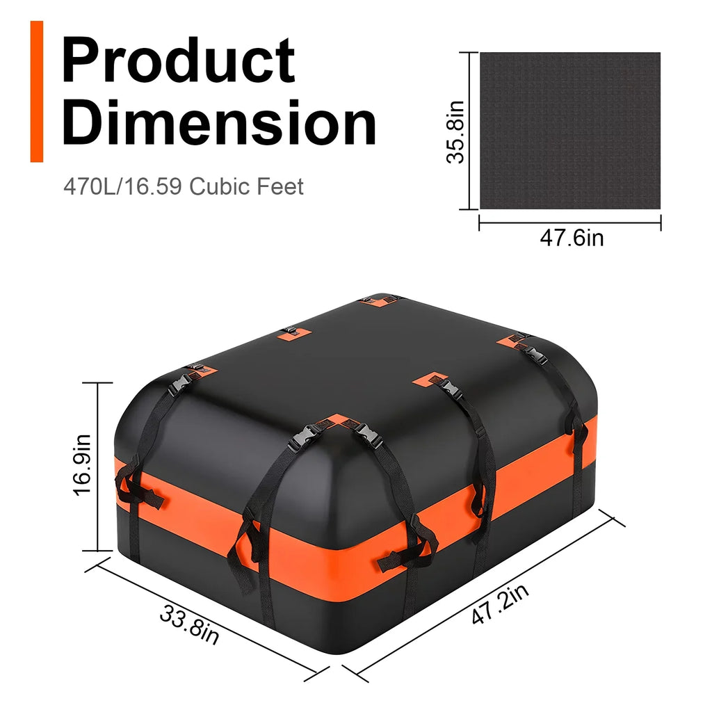 iMounTEK Car Rooftop Cargo Carrier Bag Large Travel Storage Bag 16 Cubic feet Waterproof Suv Luggage Storage Carriers Anti-Slip Mat Suit for All Vehicle, Black