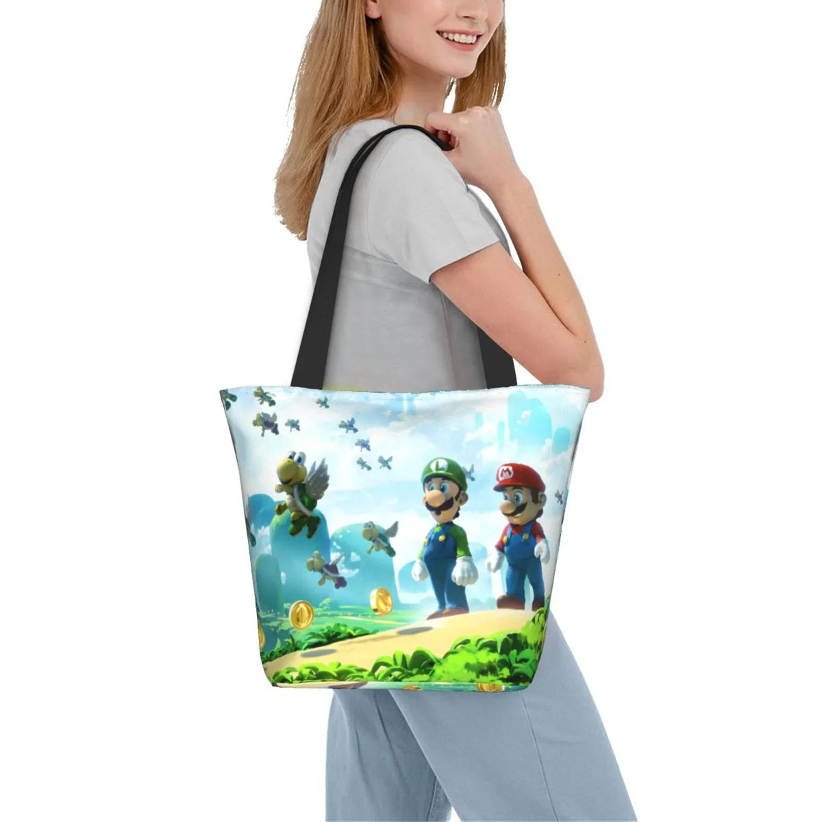 Cartoon Super Mario Luigi Women's Tote Bag Large Capacity Shoulder Handbag For Travel Beach Shopping Business Work School