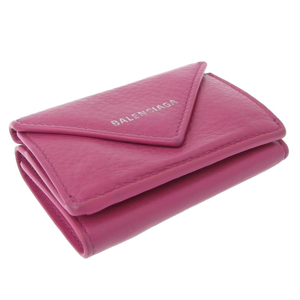 Pre-Owned Balenciaga BALENCIAGA paper mini wallet with hook tri-fold leather pink 391446 (Good)