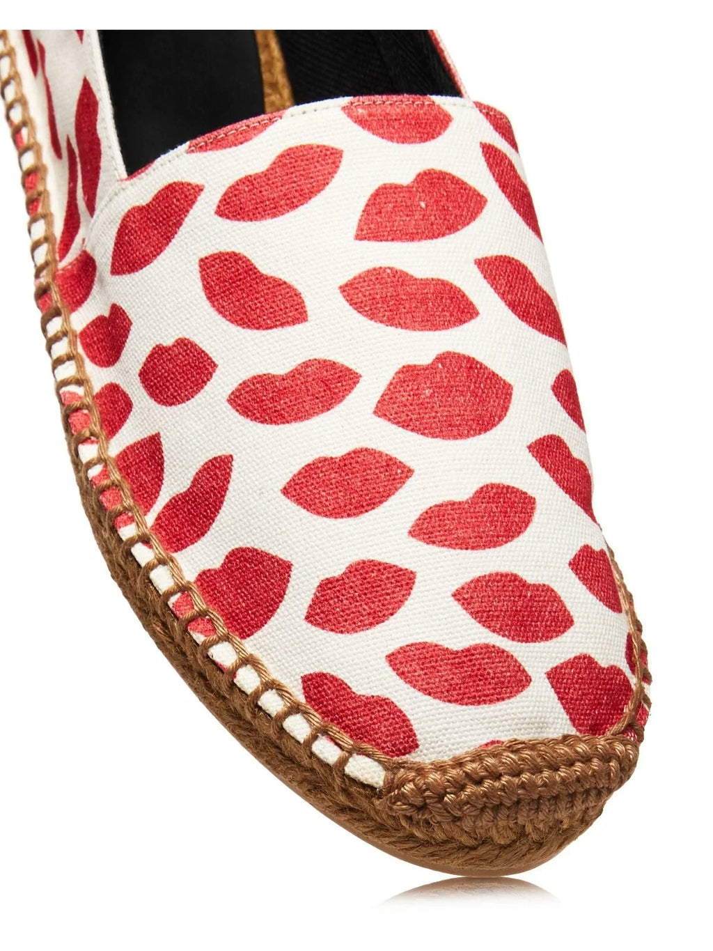 SAINT LAURENT Womens Red Lip Printed Logo Woven Bianco Round Toe Platform Slip On Espadrille Shoes 36