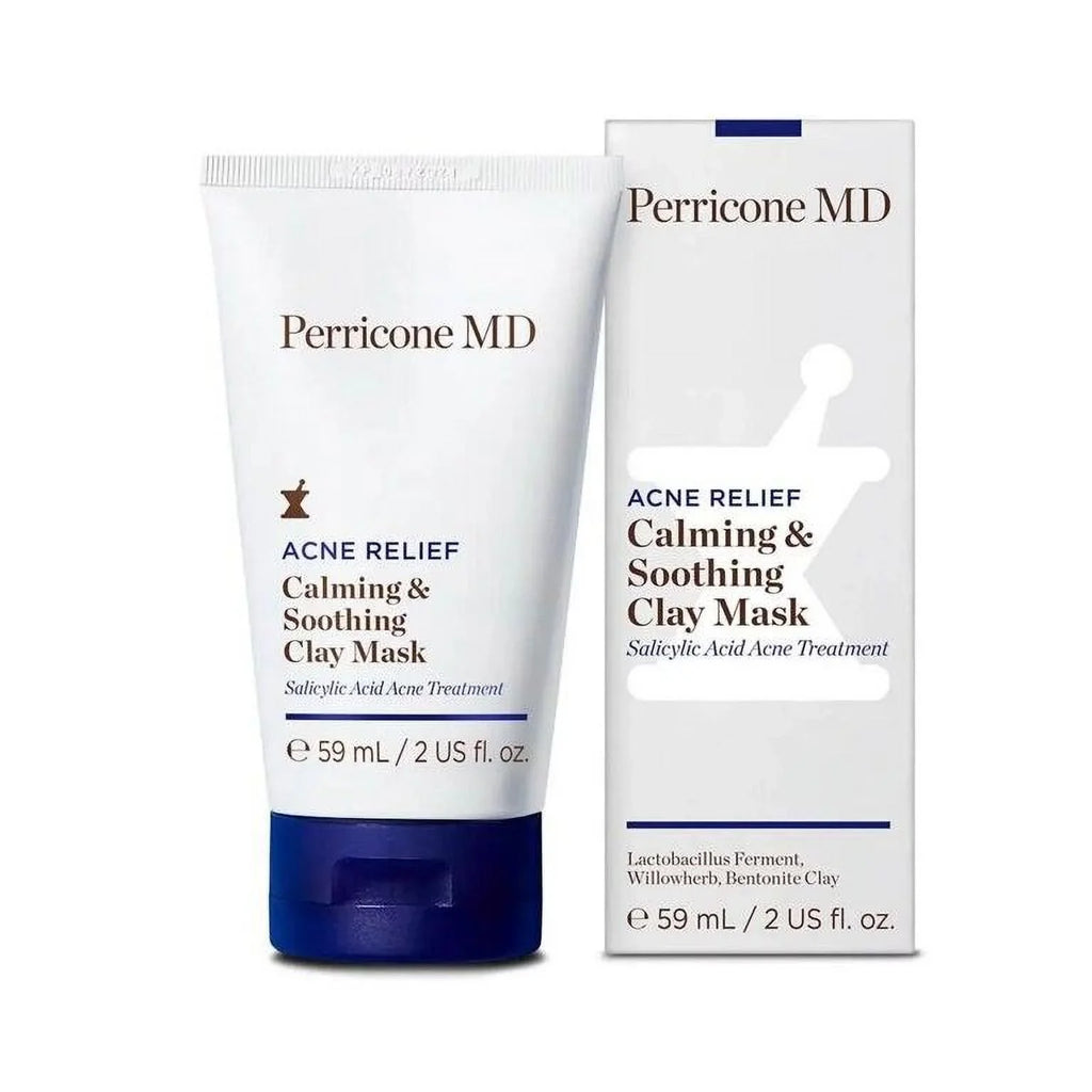Perricon MD Acne Relief Calming & Soothing Clay Mask 2 oz +10pc Eleganceinlife Cotton Round  Makeup Remover Pack of 1