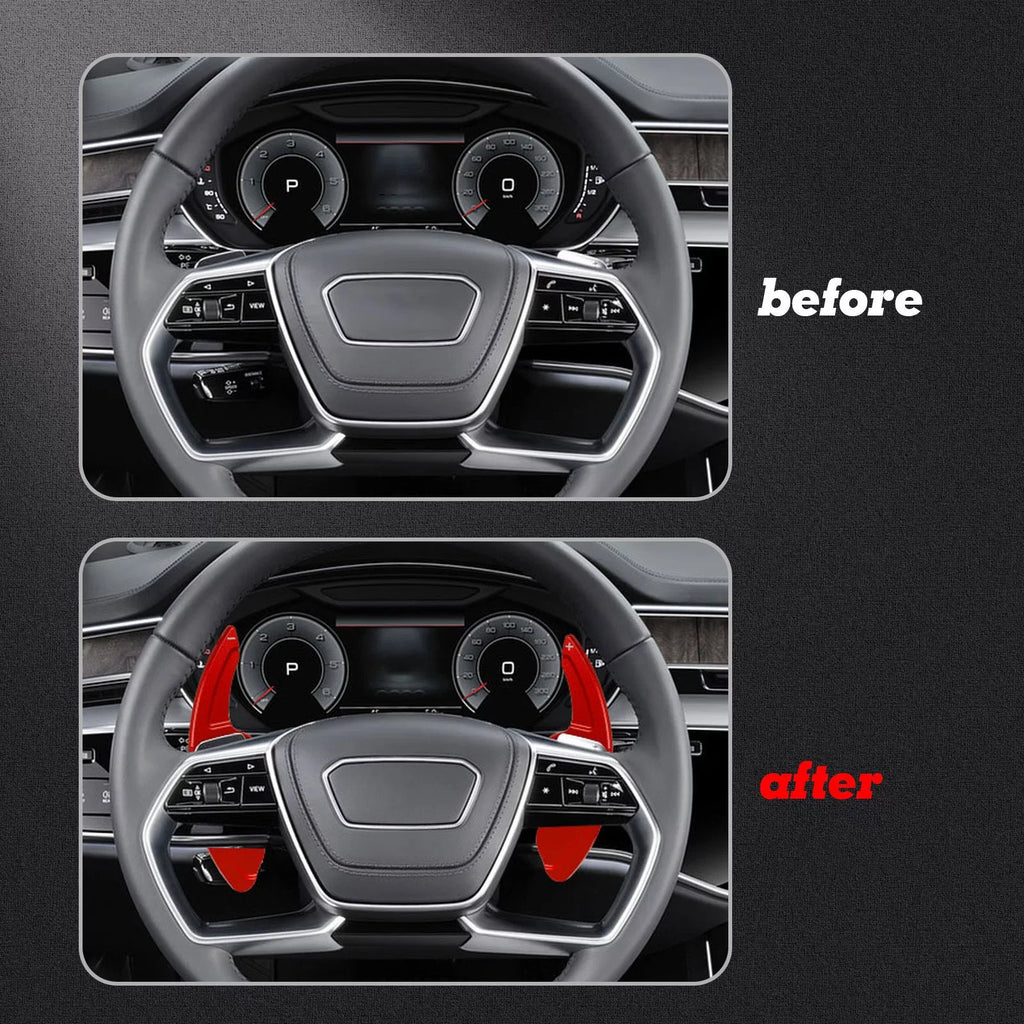 Xotic Tech Steering Wheel Paddle Shifter wrap Trim, CNC Aluminum Alloy, suitable With Audi A3 A4 A5 A6 A7 A8 S3 S4 S5 S6 S7 S8 RS3 RS6 Q3 Q5 SQ5 Q7 (Red)