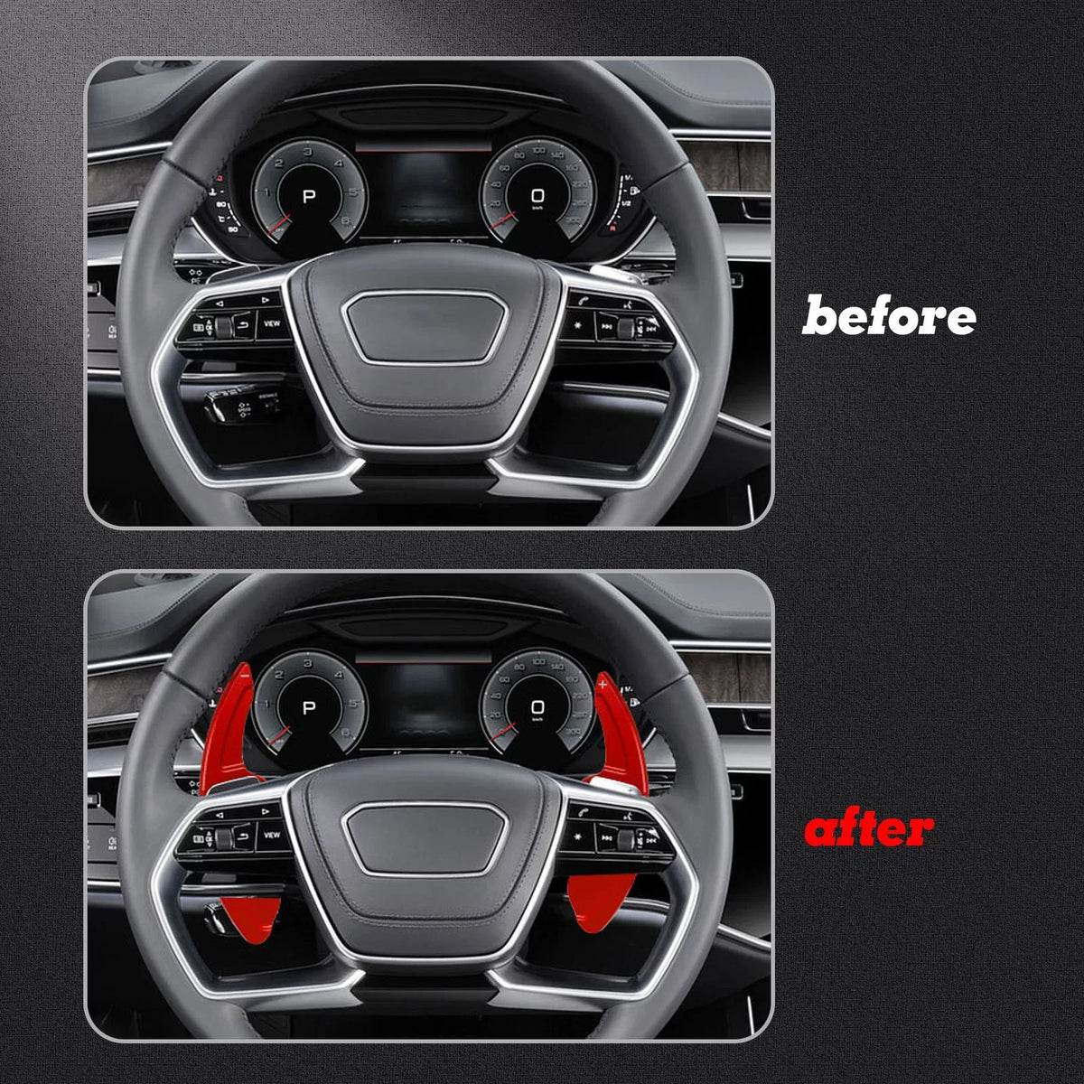 Xotic Tech Steering Wheel Paddle Shifter wrap Trim, CNC Aluminum Alloy, suitable With Audi A3 A4 A5 A6 A7 A8 S3 S4 S5 S6 S7 S8 RS3 RS6 Q3 Q5 SQ5 Q7 (Red)