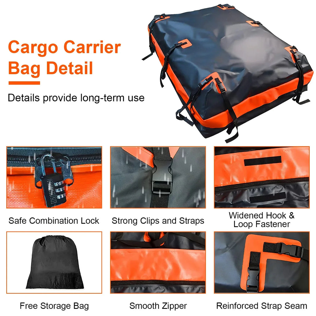 iMounTEK Car Rooftop Cargo Carrier Bag Large Travel Storage Bag 16 Cubic feet Waterproof Suv Luggage Storage Carriers Anti-Slip Mat Suit for All Vehicle, Black