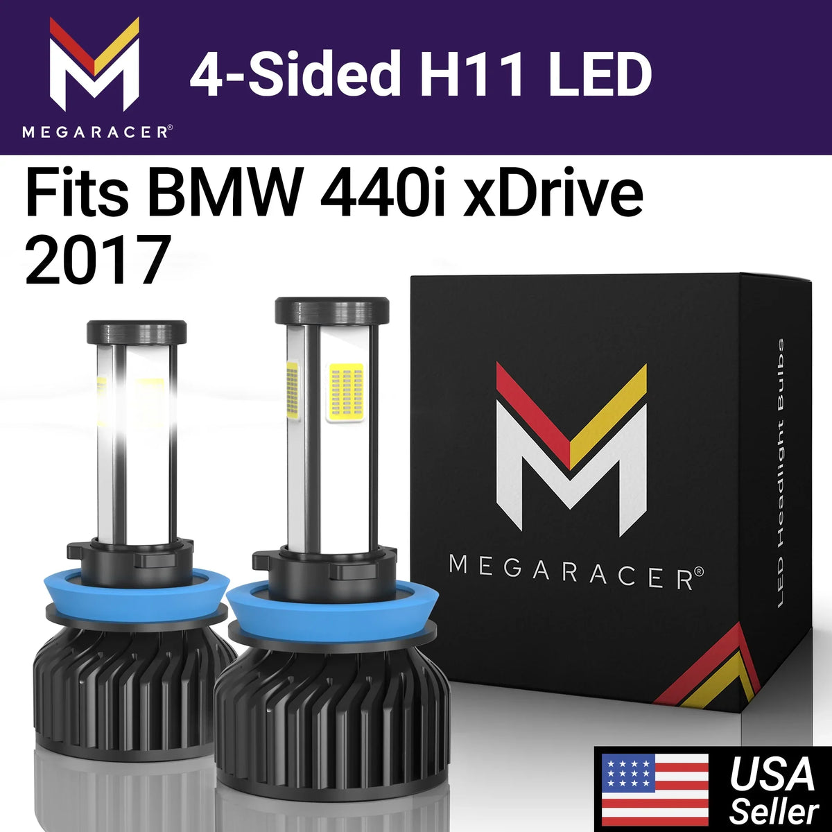 Mega Racer  440i xDrive 4 Sided H11 H9 H8 LED Headlight Bulbs 6000K Diamond White 12V 60W 10000LM  440i xDrive 2017 17 Fog Light Automotive Replacement