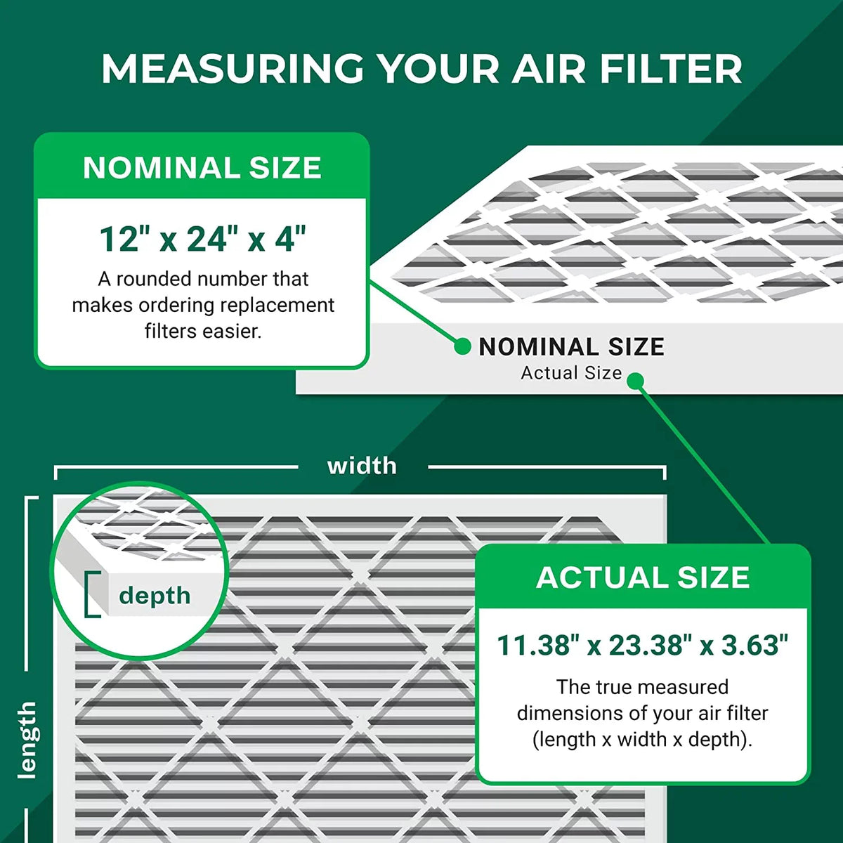 Filterbuy 12x24x4 MERV 11 Pleated HVAC AC Furnace Air Filters (2-Pack)
