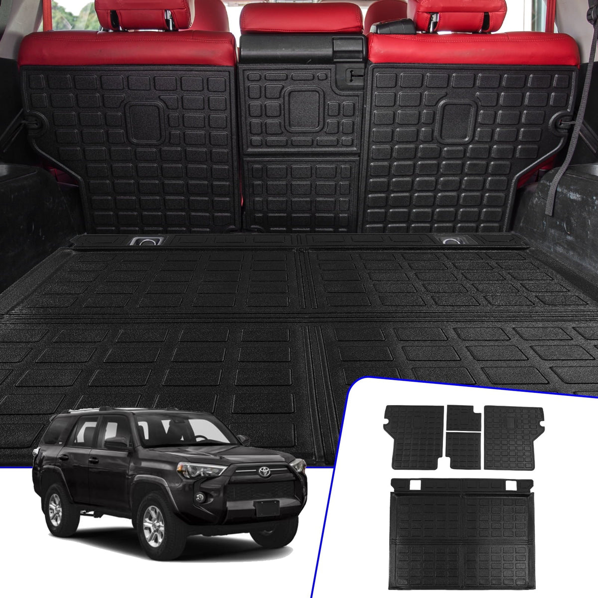 Fit 2010-2023  4Runner Trunk Mat Cargo Mat Cargo Liner Back Seat protector Protector 2022  4 Runner Accessories (Trunk Mat + Backrest Mats,Fit Without Sliding Tray)