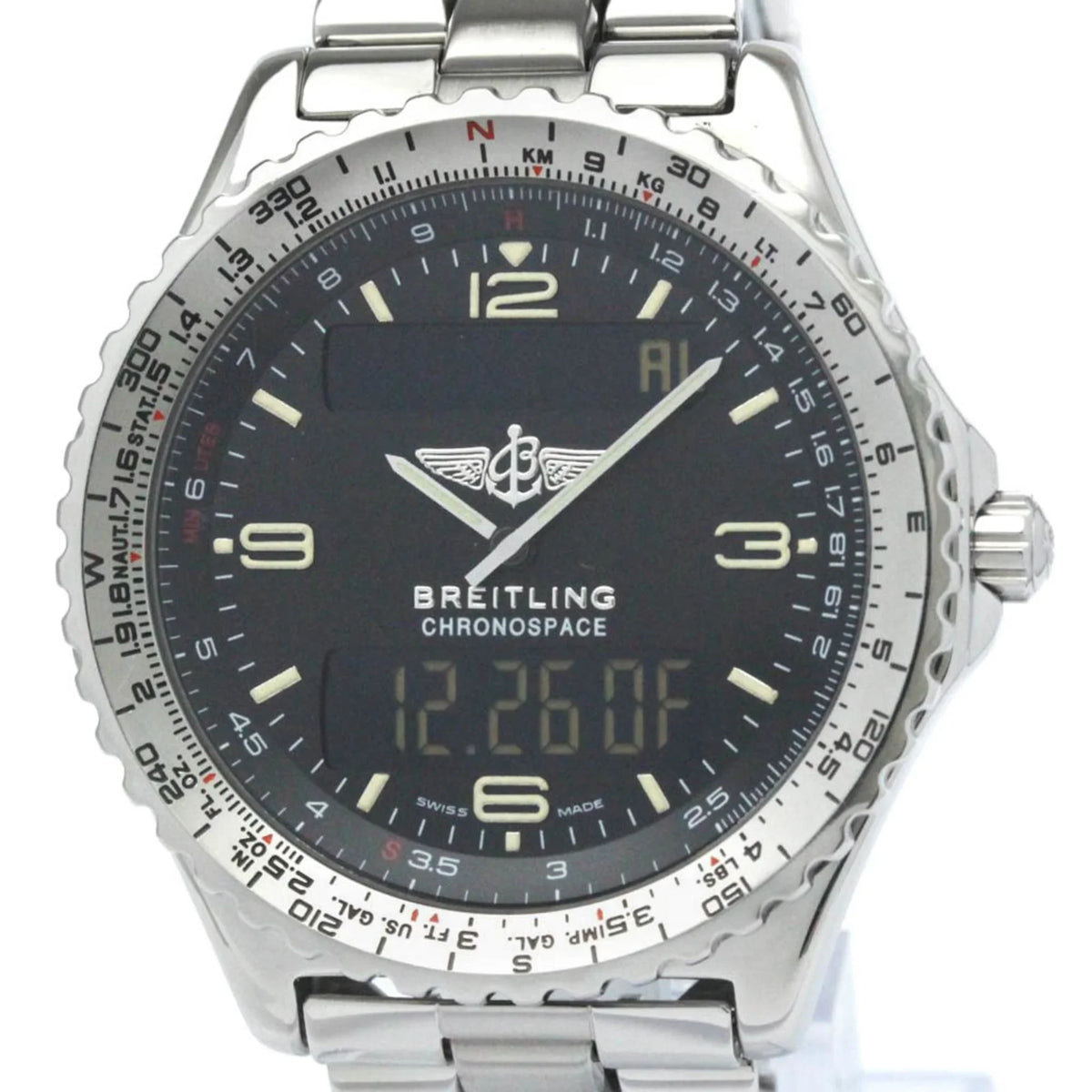 Pre-Owned Polished BREITLING Chronospace Steel Quartz Mens Watch A56012.1 BF563779 (Good)