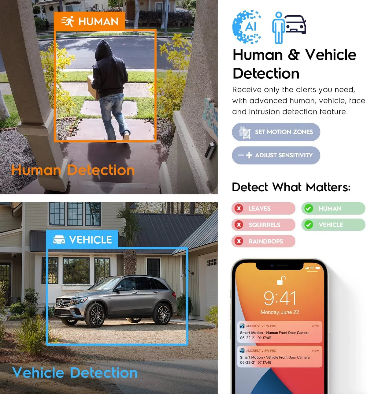 Amcrest 4K IP PoE AI Camera UltraHD 8MP Security Outdoor Camera, FOV 129°, 49ft Color Nightvision, Human & Vehicle Detection, IP67 Weatherproof, 4K (3840x2160) @15fps, Black, IP8M-2796EB-AI