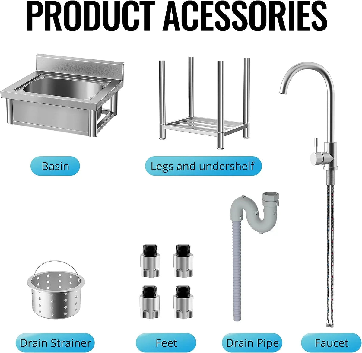 Utility Sink Stainless Steel Free Standing Single Bowl with Cold and Hot moisture Pipe - Ideal for Laundry Room, Bathroom, and Farmhouse