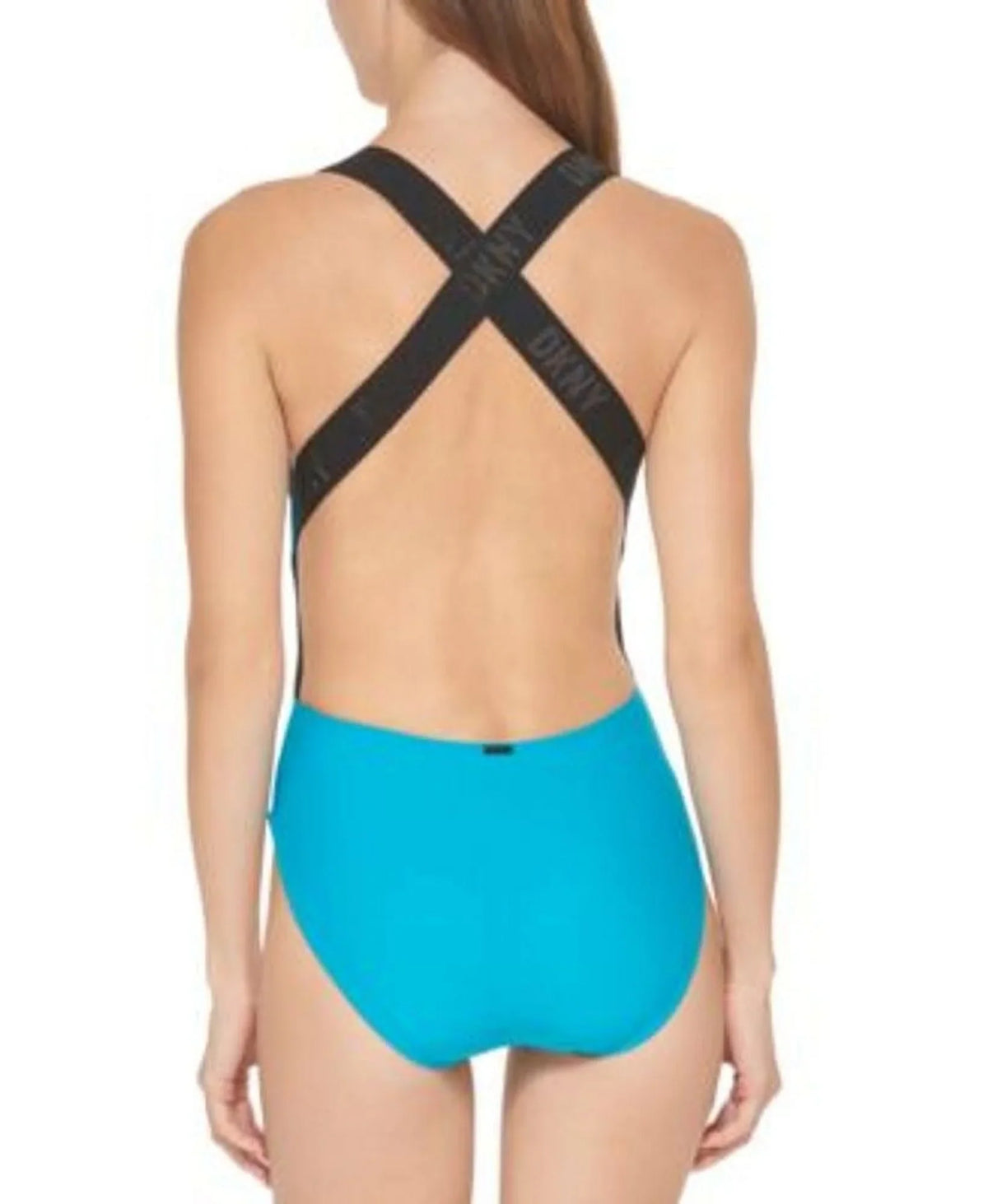 DKNY TROPICAL Logo Cross-Back One-Piece Swimsuit, US Large