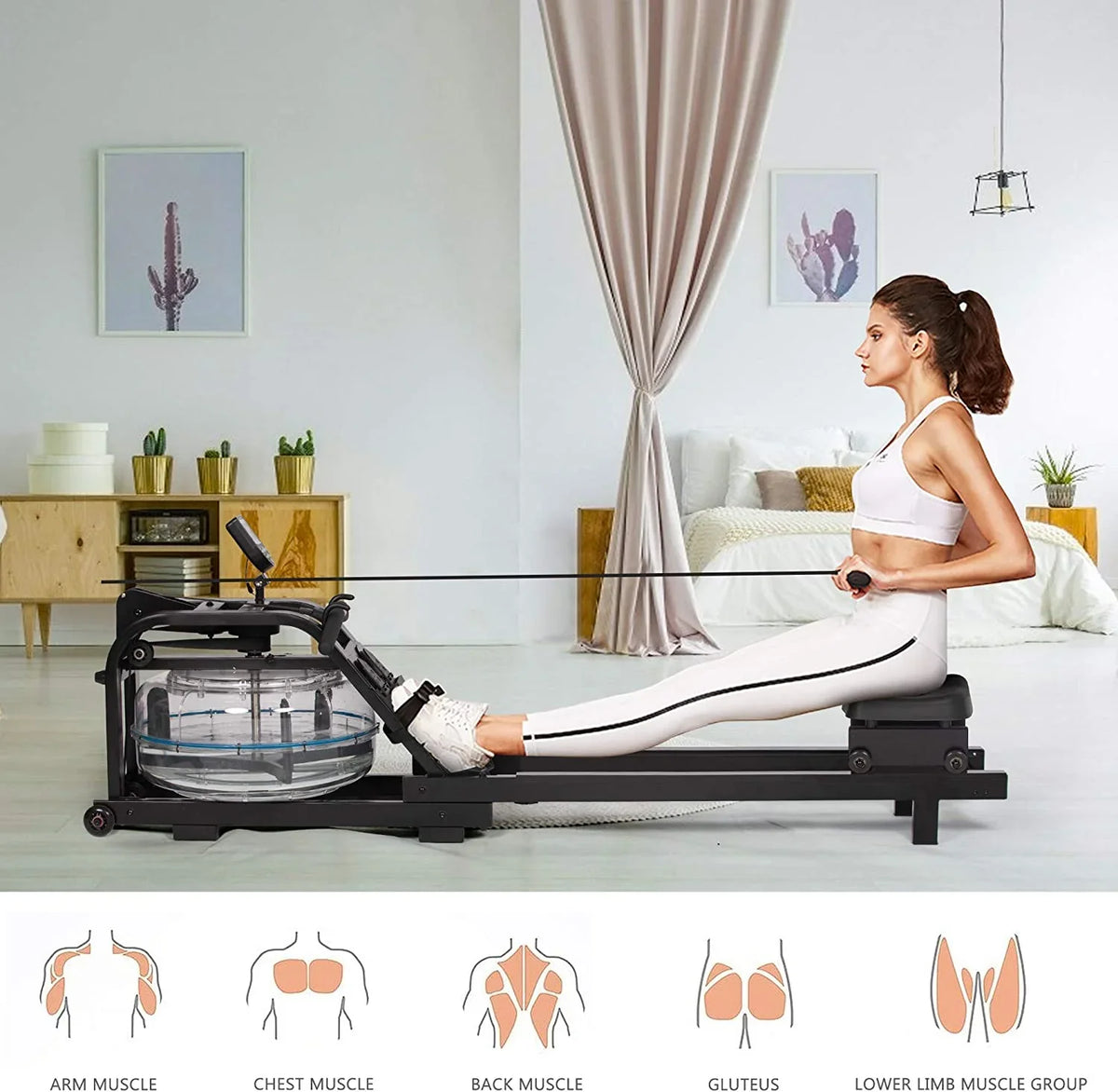 liquid Rowig Machie Idoor liquid Rower Adjustable Resistace With LCD Moitor Home Gym Equipmet For Whole Body Exercise Traiig