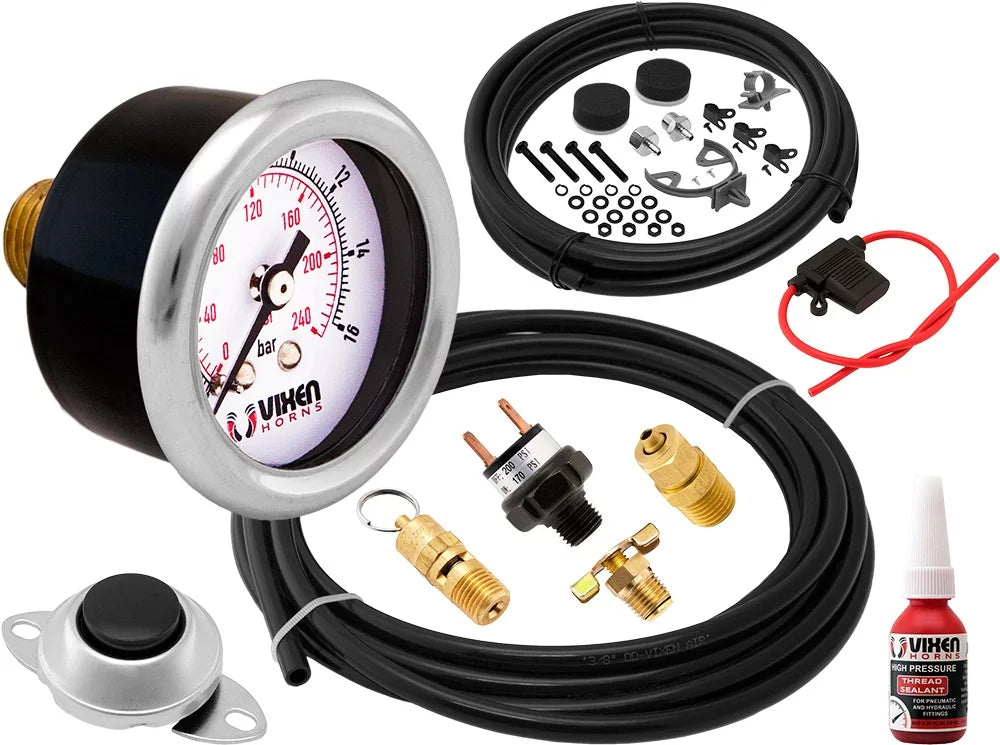 Fits Vehicles like Pickup/Jeep/SUV VXO8330APRO/4124XC. Super Loud dB. Complete Onboard System- 200psi Air Compressor, 3 Gallon Aluminum Tank, 4 Trumpets. Vixen Horns Train Horn Kit for Trucks/Car/Semi