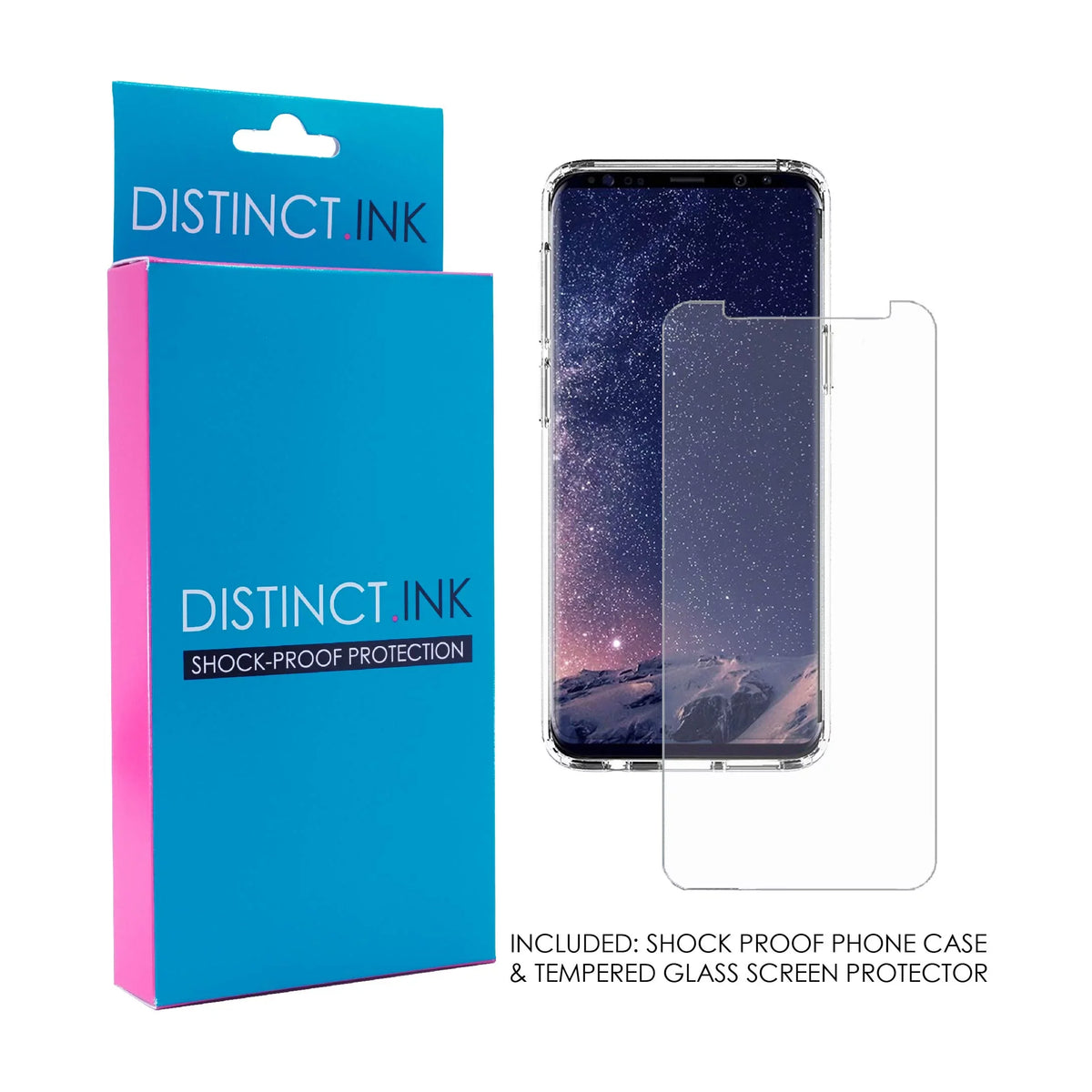 DistinctInk Clear Shockproof Hybrid Case for  Galaxy S9 (5.8" Screen) - TPU Bumper Acrylic Back Tempered Glass Screen Protector - Pink Ribbon Cancer - Faith Over Fear