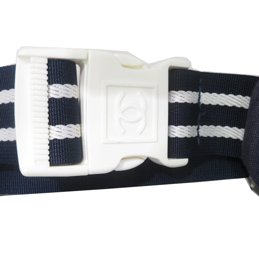 Pre-Owned CHANEL Sportsline Waist Bag Body Navy/White Canvas Women's Men's (Good)