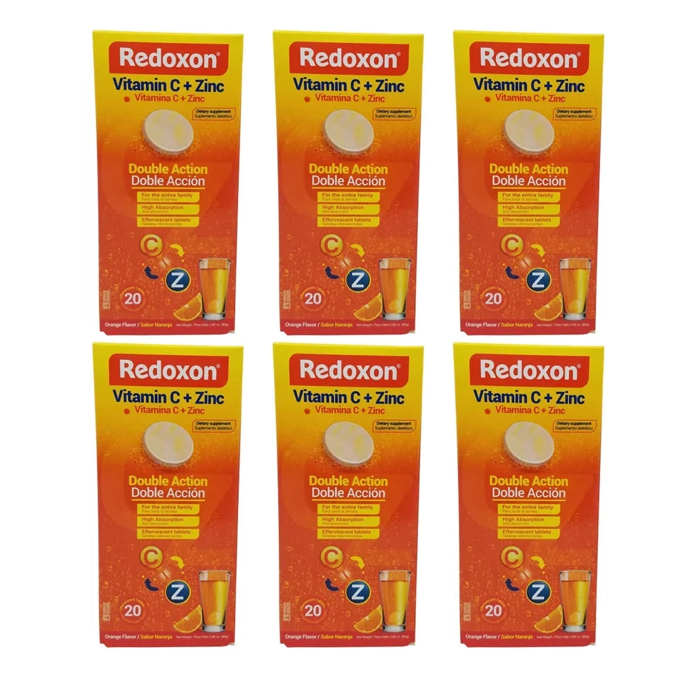 Pack of 6. 2.82 oz. 20 Tablets. Dietary Supplement. Redoxon Vitamin C with Zinc