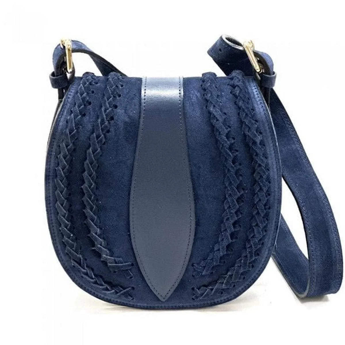 Italian Artisan  Lara Womens Vintage Suede Leather Messenger Bag, Dark Blue - Small