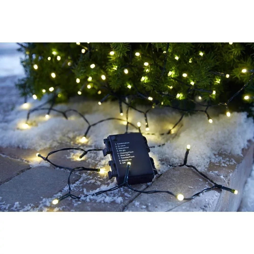 Yard Decorations TYY1808-1815. 100 White LED Battery-Operated Light String with Timer, 8-Functions. Home Accents Holiday Christmas Lights 26 ft