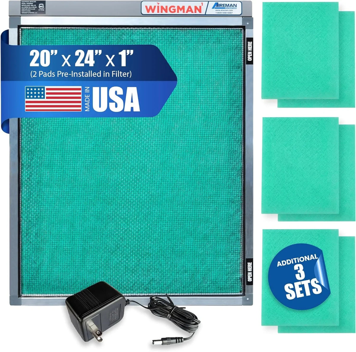 Electronic Air Filter With 1-Yr Supply Of Air Purifier Pads - HVAC, Heater, Air Return, Furnace Filters For House - Air Conditioner Replacement Filters - Easy Homeowner Installed - 20X24x1