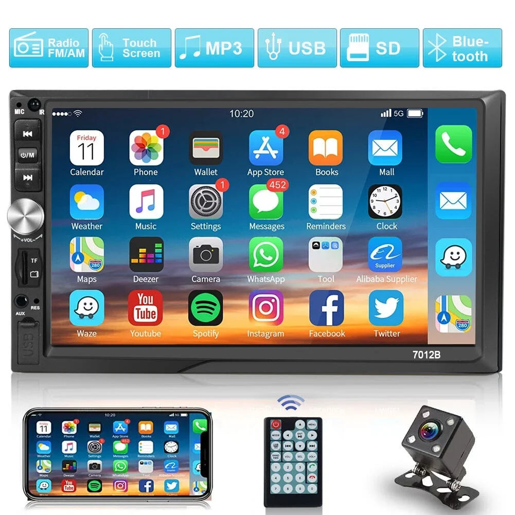 2 Din 7 Inch Touch Screen Car Stereo Radio with Android Auto Car MP5 Player Bluetooth Mirror Link FM USB, with 4 LED Rear View Camera