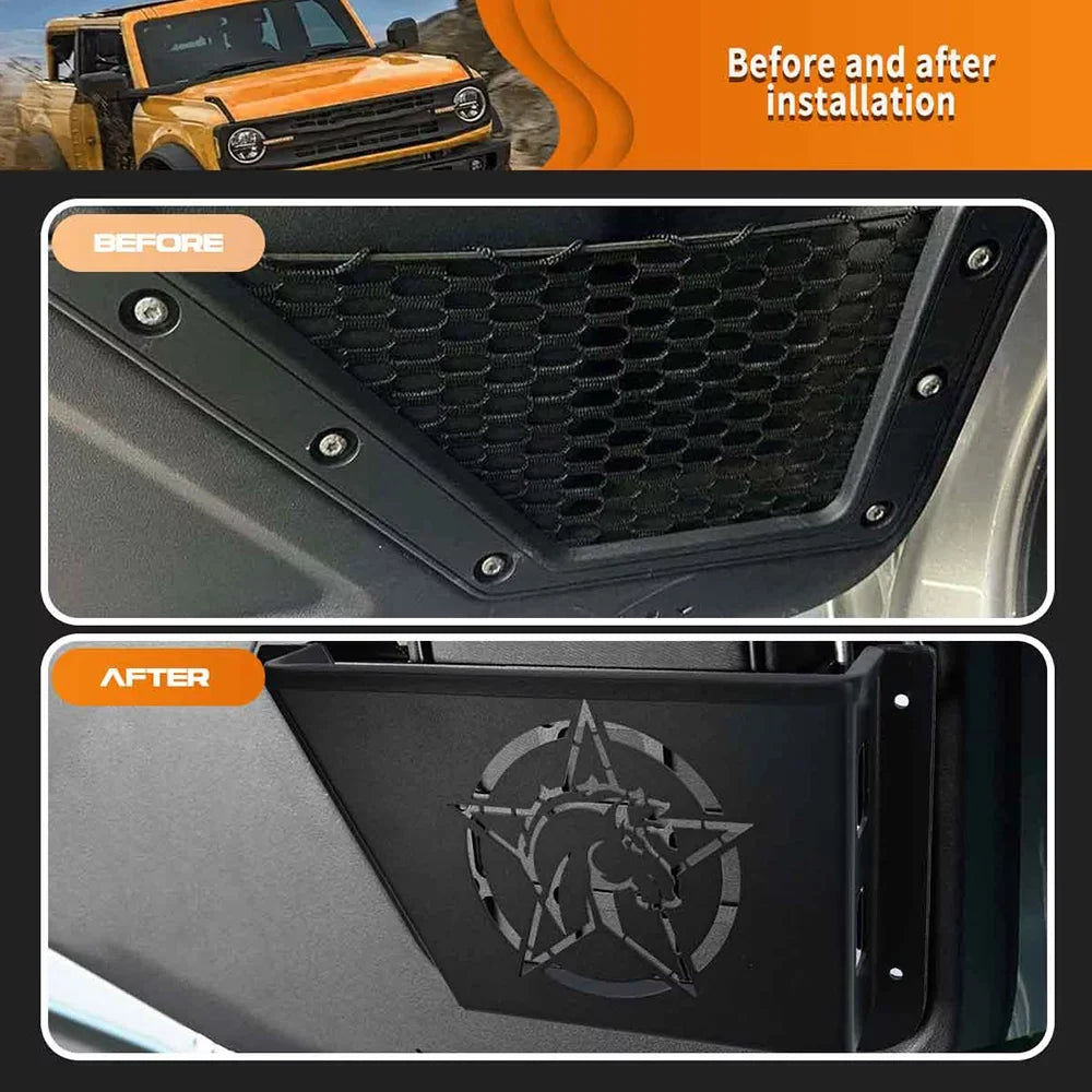 ALLTIMES Rear Door Panel Pocket Organizer Box for  for Bronco 2/4 Door 2021+(OFF-ROAD EDITION), Black Metal aqua Proof Dust Proof Scratch Resistance,1 Pair