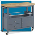 Anson Kitchen Island Bar Cart With Storage, Butcher Block Table, Rolling Wheels And Portable Cabinet Organization For Home Apartment , Gray