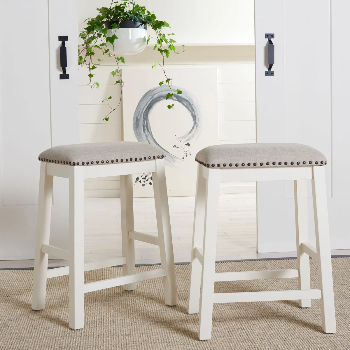 H). D x 25 in. W x 13 in. SAFAVIEH Aero Mid-Century Counter Stool, White, Set of 2 (18.8 in