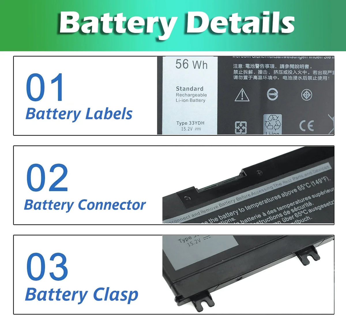 33YDH Laptop Notebook Battery for  Inspiron 15 7000 17 7773 7778 7786 7779 2in1, G3 17 3779 3579  G5 15 5587  G7 15 7588