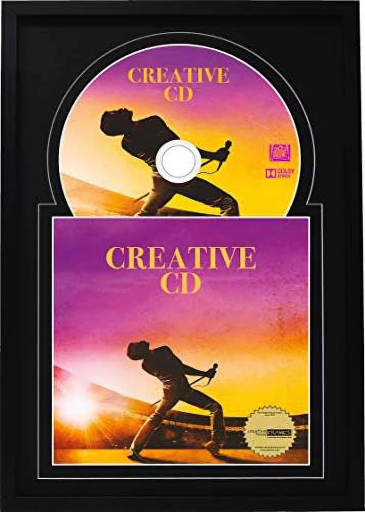 Disc Self Standing With Wall Hanger. X 12" Jukebox Music Frame Double Black-Black Matting Displays wrap Art And 4 7/8-Inch Dia