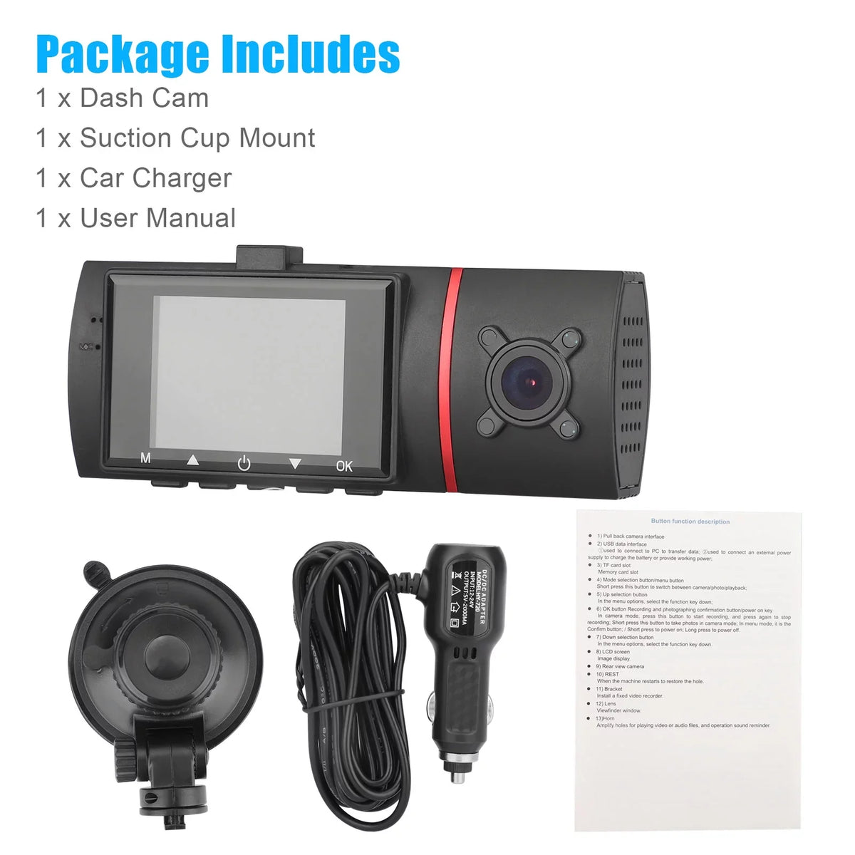 1080P Car Dual Dash Cam, EEEKit Car Front and Inside DVR Dashboard Camera with Night Vision, 170° Wide Angle, 2" IPS Screen, Car Driving Recorder with WDR, G-Sensor, Loop Recording, Parking Monitor