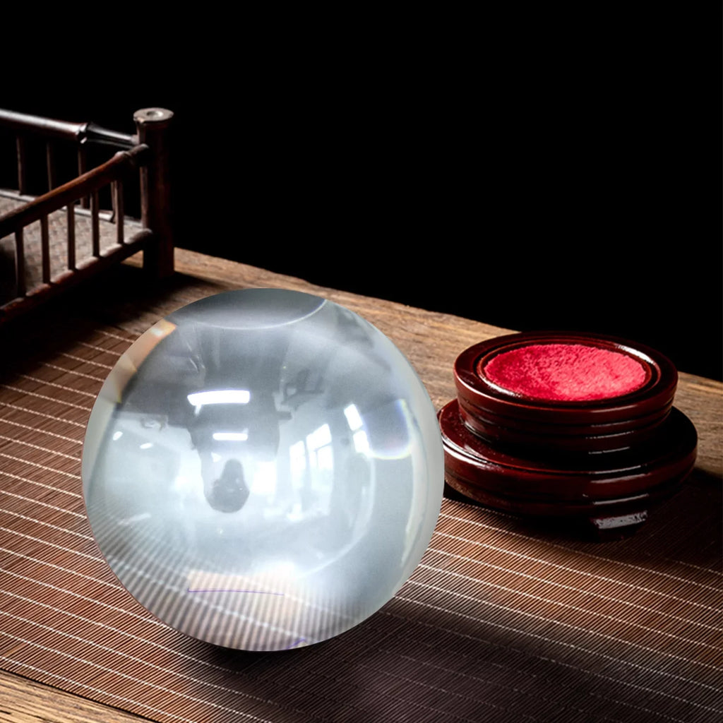 bimiti 5.9" Clear Crystal Glass Ball, 150mm Large Glass Marbles Sphere Magic Witch Ball with Wood Stand for Gift