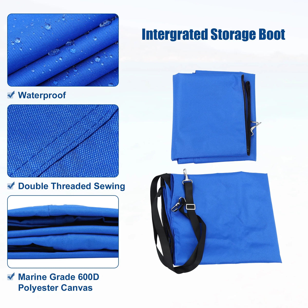 Unique Bargains 600D 4 Bow 8'L x 54"H x 79"-84"W Bimini Top Canvas wrap with Detachable Side Blocks Storage Boot Blue