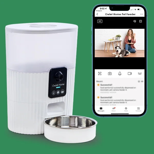 Owlet Home Smart Automatic Pet Feeder with 1080P HD Camera for Cats & Dogs (3.5L), WiFi, Live Video, Auto Night Vision, 2-Way Audio, Works with Alexa & Google Assistant, Motion Alert, No Monthly Fee