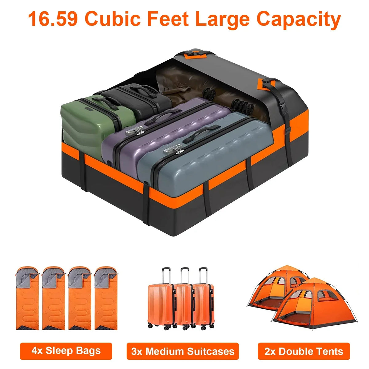 iMounTEK Car Rooftop Cargo Carrier Bag Large Travel Storage Bag 16 Cubic feet Waterproof Suv Luggage Storage Carriers Anti-Slip Mat Suit for All Vehicle, Black
