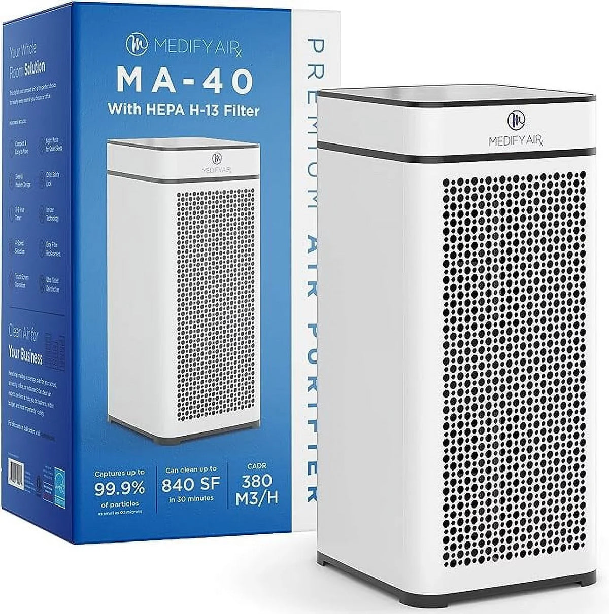 Open Box Medify Air Purifier True HEPA H14 Filter UV Light 840 sq ft MA-40-UV-W1 - White